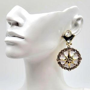 Heidi Daus Geometric Black + White Enamel Art Deco Earrings w/ Swarovski Crystal